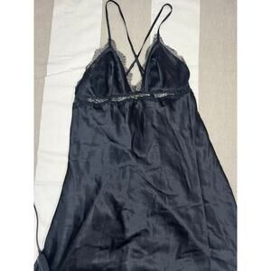 Victoria's Secret Black Satin Lace Chemise